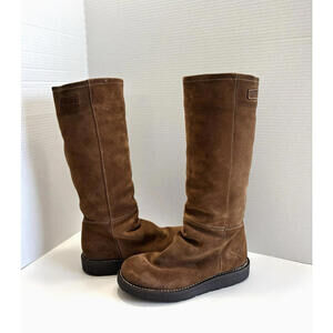 Bronx Rino Women's Tall Boots Brown Suede Wool Lined Platform Pull On Size 7/37